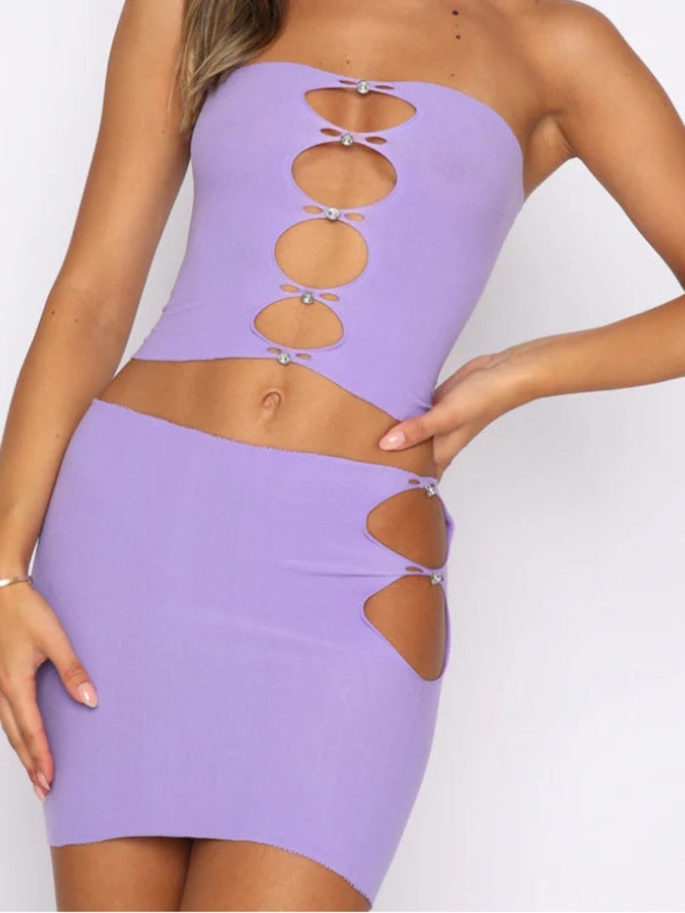 White Fox Boutique - Purple Cut Out Skirt Set One Size